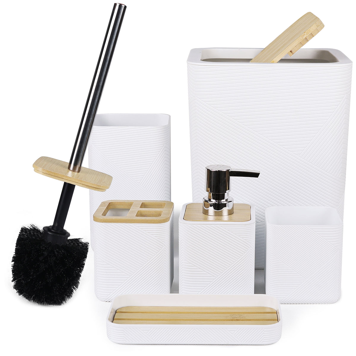 CERBIOR Bathroom Accessories Set 6 Piece Bamboo Bath Ensemble Includes