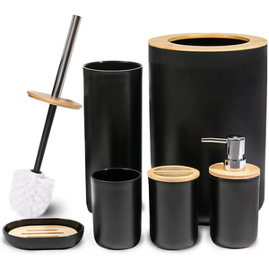 CERBIOR Elegant 6-Piece Bamboo & Plastic Bath Accessories Sets, Black