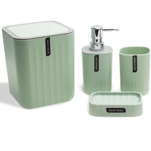 CERBIOR Bathroom 4-Piece Accessories Set, Bathroom Decor Set,Soap Dish,Soap Dispenser,Toothbrush Cup,Mini Desktop Trash Can with Lid, Green