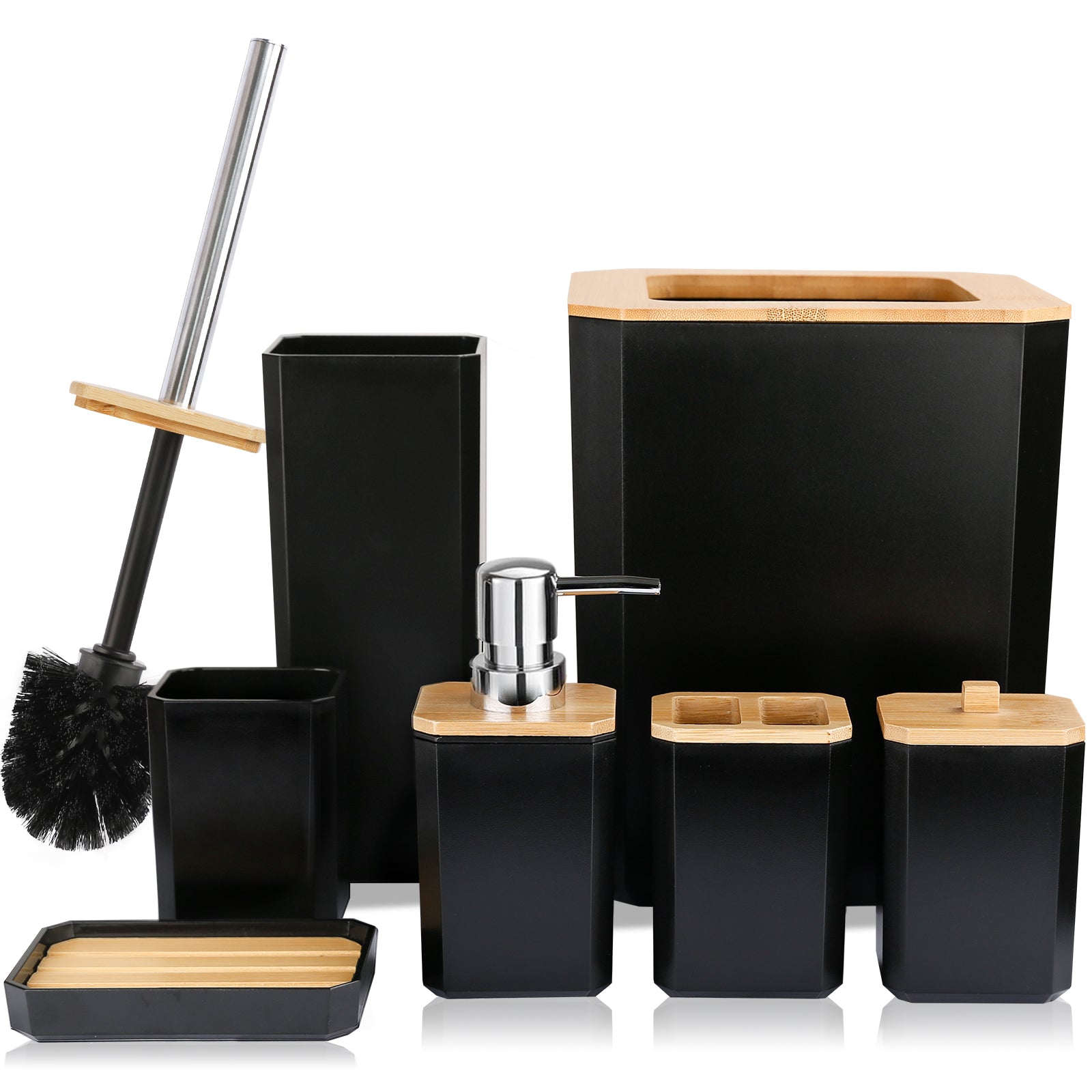 CERBIOR 8-Piece Bamboo Bath Accessory Set, Black