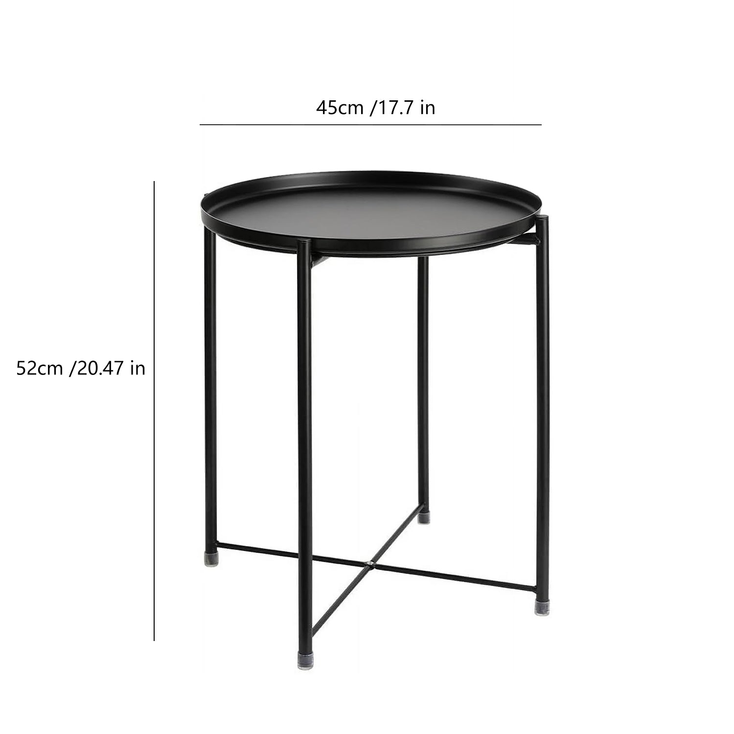 Cerbior Metal Tray End Table, Round Accent Coffee Side Table, Anti-Rust and Waterproof Outdoor Small Side Table, Indoor Modern Sofa Side Table Bedside Table for Living Room Bedroom Balcony (Black)