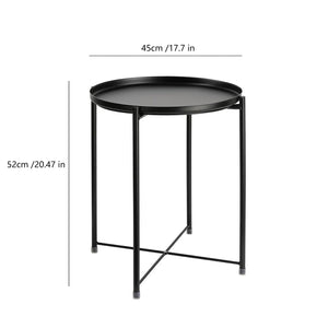 Cerbior Metal Tray End Table, Round Accent Coffee Side Table, Anti-Rust and Waterproof Outdoor Small Side Table, Indoor Modern Sofa Side Table Bedside Table for Living Room Bedroom Balcony (Black)