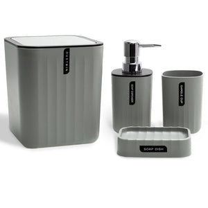 CERBIOR Bathroom 4-Piece Accessories Set, Bathroom Decor Set,Soap Dish,Soap Dispenser,Toothbrush Cup,Mini Desktop Trash Can with Lid, Grey