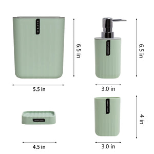 CERBIOR Bathroom 4-Piece Accessories Set, Bathroom Decor Set,Soap Dish,Soap Dispenser,Toothbrush Cup,Mini Desktop Trash Can with Lid, Green