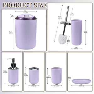 CERBIOR Bathroom Accessories Set 6 Piece Bath Ensemble Includes Soap Dispenser, Toothbrush Holder, Toothbrush Cup, Soap Dish for Decorative Countertop and Housewarming Gift (Purple)