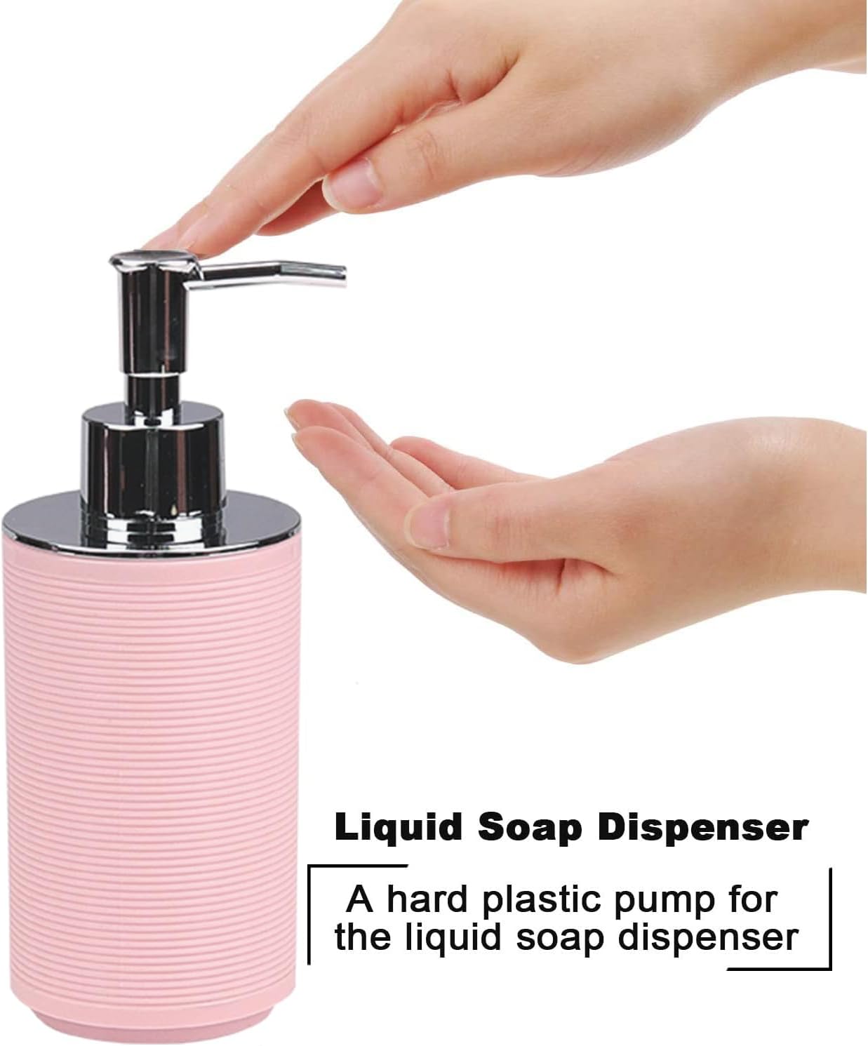 CERBIOR Bathroom Accessories Set Bath Ensemble Includes Soap Dispenser, Toothbrush Holder, Toothbrush Cup, Soap Dish for Decorative Countertop and Housewarming Gift (Pink Spiricle)