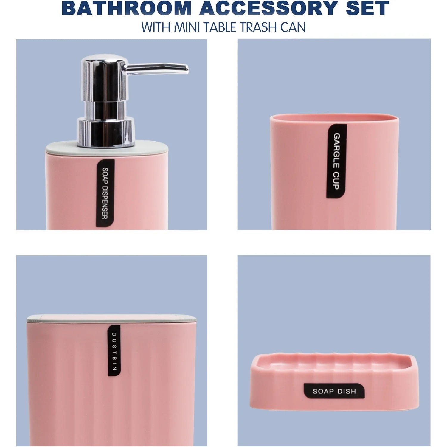 CERBIOR Bathroom Accessories Set Pink 4-Piece