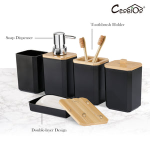 CERBIOR 8-Piece Bamboo Bath Accessory Set, Black