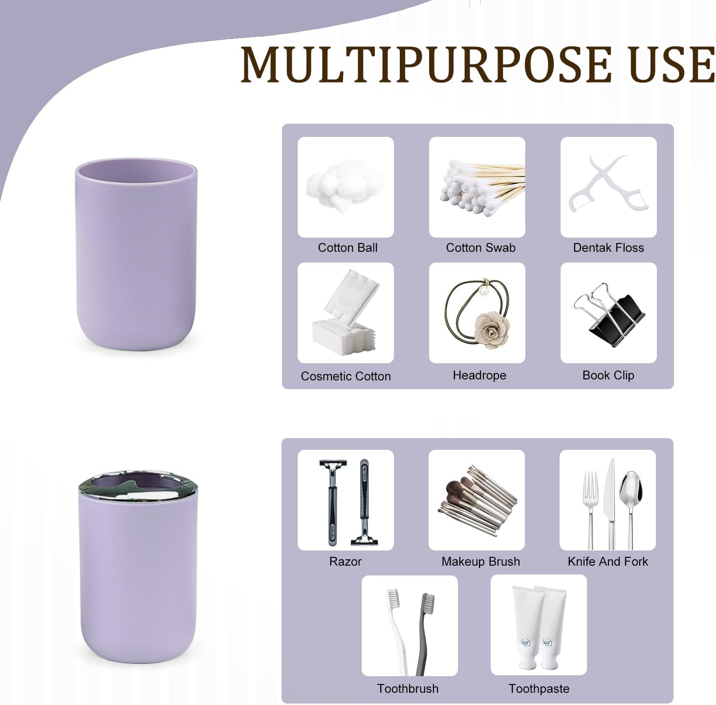 CERBIOR Bathroom Accessories Set 6 Piece Bath Ensemble Includes Soap Dispenser, Toothbrush Holder, Toothbrush Cup, Soap Dish for Decorative Countertop and Housewarming Gift (Purple)