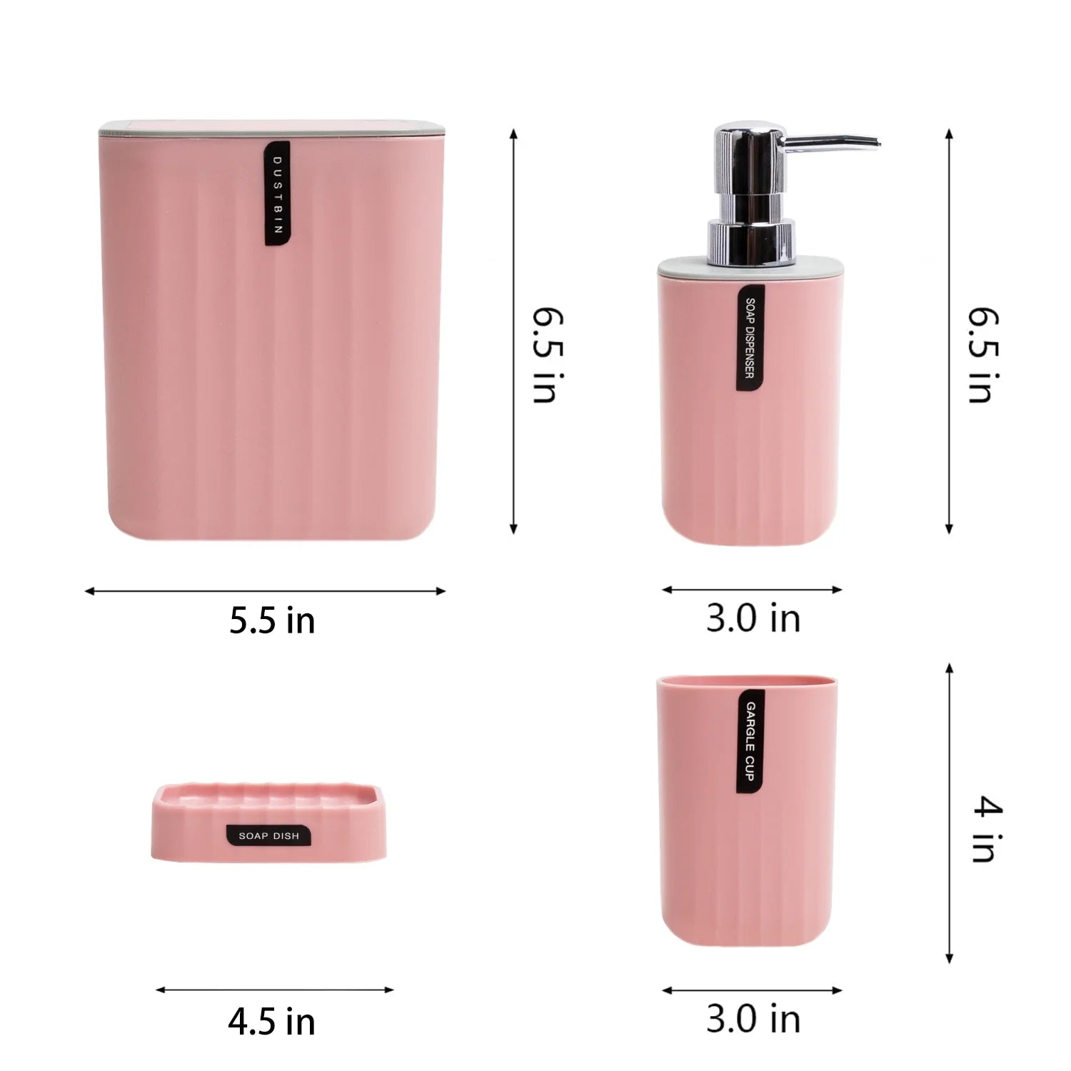 CERBIOR Bathroom Accessories Set Pink 4-Piece