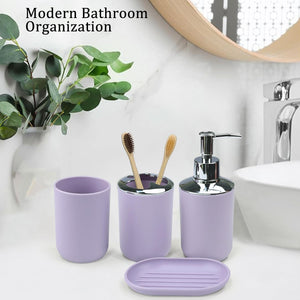 CERBIOR Bathroom Accessories Set 6 Piece Bath Ensemble Includes Soap Dispenser, Toothbrush Holder, Toothbrush Cup, Soap Dish for Decorative Countertop and Housewarming Gift (Purple)