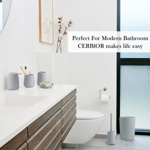 CERBIOR Bathroom Accessory Set 6 Piece Bathroom Set Soap Dispenser Toothbrush Holder Cup Soap Dish Toilet Cleaning Brush Push Down Trash Can, Green