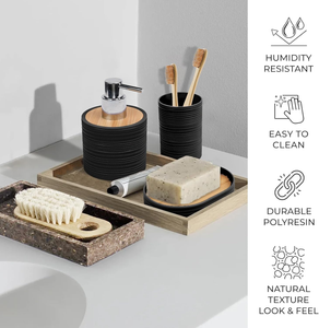 CERBIOR Bathroom Accessories Set Bath Ensemble Includes Soap Dispenser, Toothbrush Holder, Toothbrush Cup, Soap Dish for Decorative Countertop and Housewarming Gift (Black Spiricle)