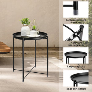 Cerbior Metal Tray End Table, Round Accent Coffee Side Table, Anti-Rust and Waterproof Outdoor Small Side Table, Indoor Modern Sofa Side Table Bedside Table for Living Room Bedroom Balcony (Black)