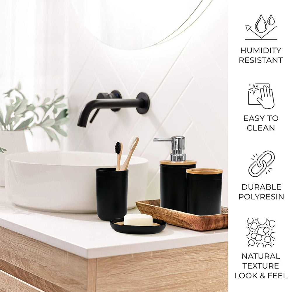 CERBIOR Elegant 6-Piece Bamboo & Plastic Bath Accessories Sets, Black