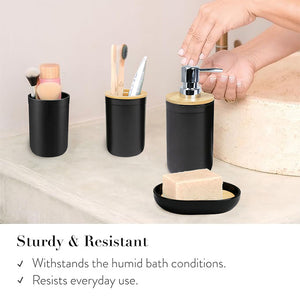 CERBIOR Elegant 6-Piece Bamboo & Plastic Bath Accessories Sets, Black