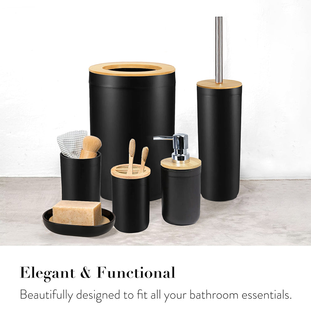 CERBIOR Elegant 6-Piece Bamboo & Plastic Bath Accessories Sets, Black