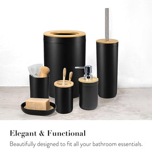 CERBIOR Elegant 6-Piece Bamboo & Plastic Bath Accessories Sets, Black