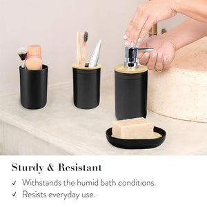 CERBIOR 7 Pieces Bamboo Bathroom Accessories Sets, Bath Set- Soap Dish Toothbrush Holder Rinse Cup Lotion Bottle Trash Can Toilet Brush - Practical Toilet Kit for Home Washing Room，Black