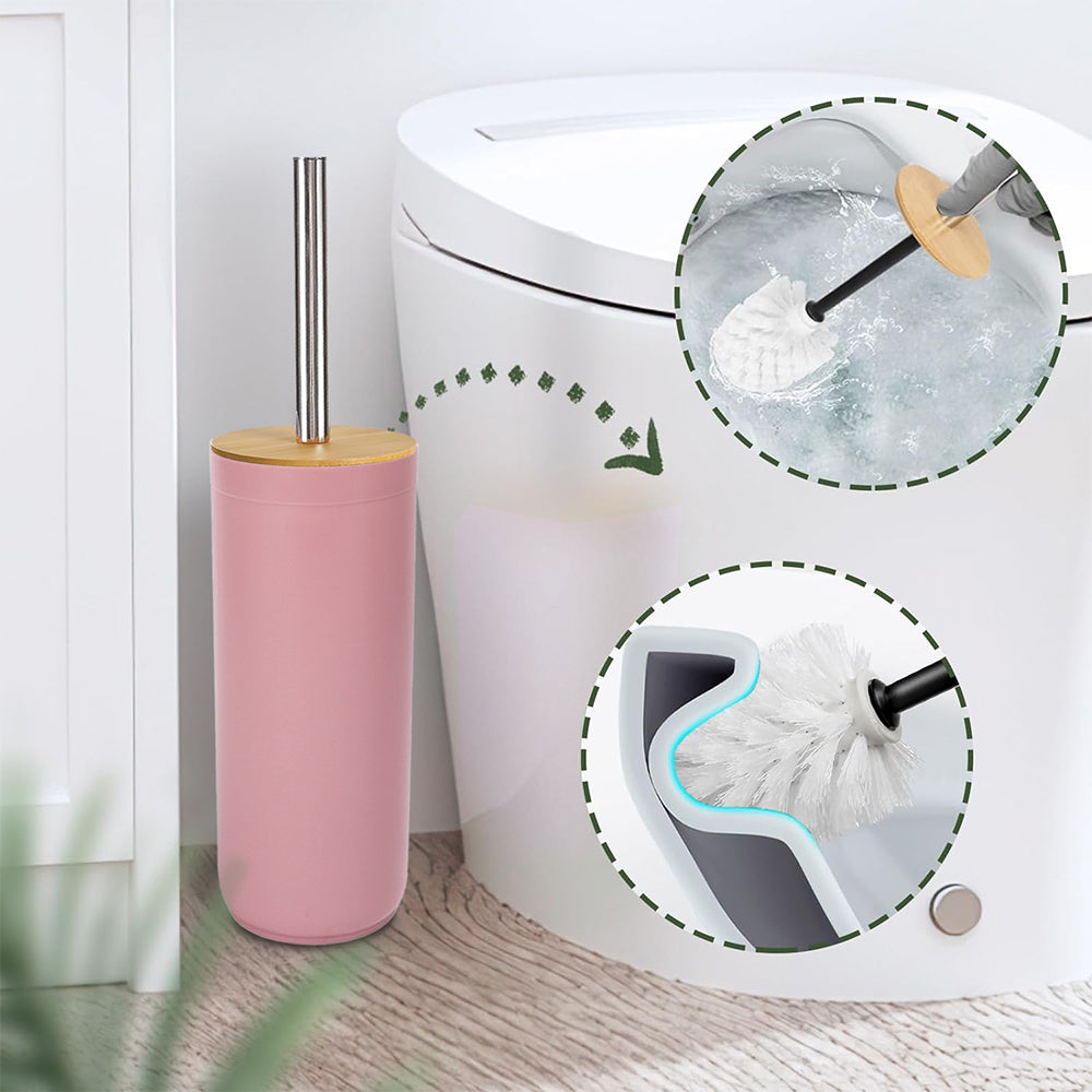 CERBIOR 7 PCS Bamboo Bathroom Accessories Sets with Trash Can, Soap Dispenser, Soap Dish, Toothbrush Holder, Toothbrush Cup, Toilet Brush and Qtip Holders,Pink