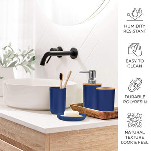 CERBIOR 7 PCS Bamboo Bathroom Accessories Sets with Trash Can, Soap Dispenser, Soap Dish, Toothbrush Holder, Toothbrush Cup, Toilet Brush and Qtip Holders,Navy Blue