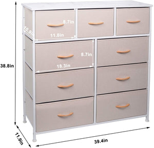 CERBIOR Wide Drawer Dresser Storage Organizer 9-Drawer Closet Shelves, Sturdy Steel Frame Marbling Wood Top with Easy Pull Fabric Bins for Clothing, Blankets (9-Cream Drawers)