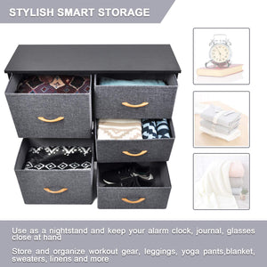 CERBIOR Drawer Dresser Closet Storage Organizer 5-Drawer Closet Shelves, Sturdy Steel Frame Wood Top with Easy Pull Fabric Bins for Clothing, Blankets - Dark Grey