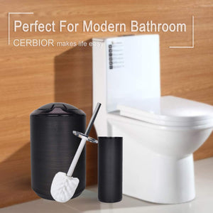 CERBIOR Bathroom Accessories Set 6 Piece Bath Ensemble Includes Soap Dispenser, Toothbrush Holder, Toothbrush Cup, Soap Dish for Decorative Countertop and Housewarming Gift, Black