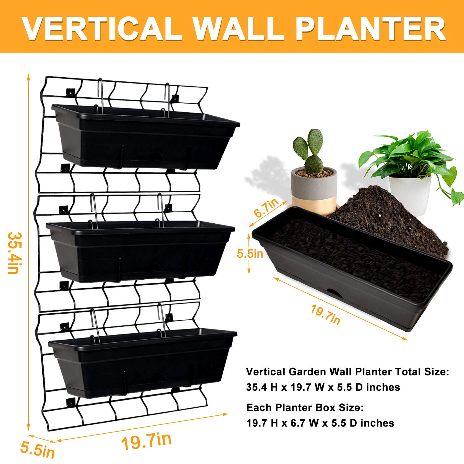 horizontal hanging planter CERBIOR Vertical Garden Boxes Outdoor Raised, Wall Mounted Hanging Pla