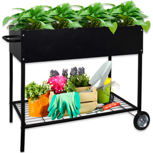 CERBIOR Raised Garden Bed with Legs and Wheels Outdoor Metal Planter Boxes for Vegetables Flower Herb Patio Backyard