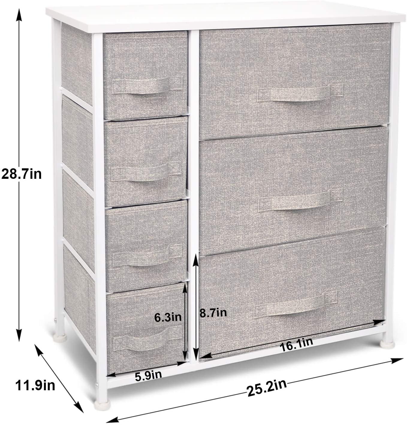CERBIOR Drawer Dresser Storage Organizer 7-Drawer Closet Shelves, Sturdy Steel Frame Wood Top with Easy Pull Fabric Bins for Clothing, Blankets (7-Grey Drawers)