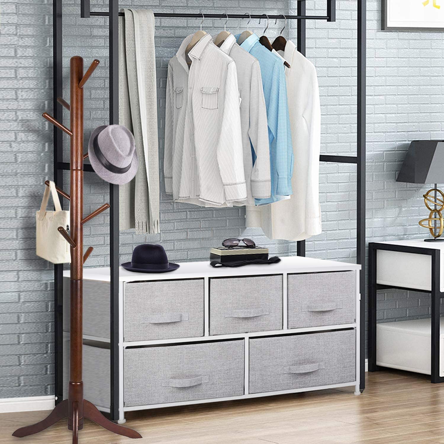 CERBIOR Storage Organizer Dresser for Clothing, Sweaters, Jeans, Blankets (5-Grey Drawers)