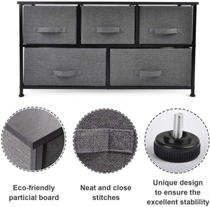 CERBIOR Wide Drawer Dresser Storage Organizer 5-Drawer Closet Shelves, Sturdy Steel Frame Wood Top with Easy Pull Fabric Bins for Clothing, Blankets - Charcoal