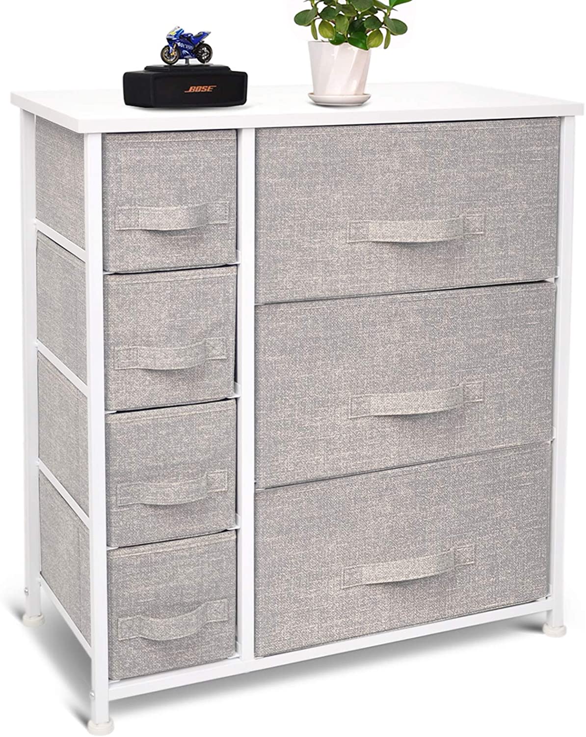 CERBIOR Drawer Dresser Storage Organizer 7-Drawer Closet Shelves, Sturdy Steel Frame Wood Top with Easy Pull Fabric Bins for Clothing, Blankets (7-Grey Drawers)