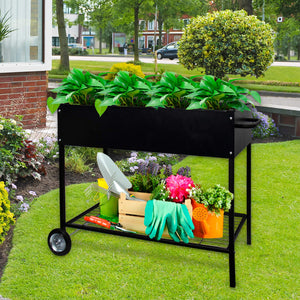 CERBIOR Raised Garden Bed with Legs and Wheels Outdoor Metal Planter Boxes for Vegetables Flower Herb Patio Backyard